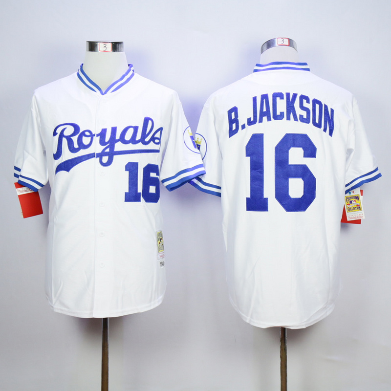 Men Kansas City Royals #16 B.Jackson White Throwback 1980 MLB Jerseys